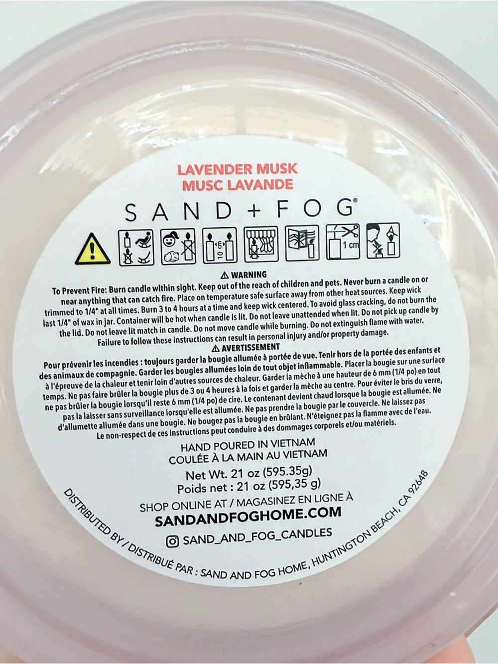 Sand + Fog Lavender Musk Large Scented Candle - Pink 21 oz.